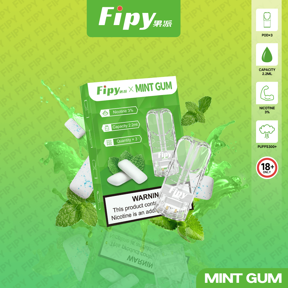 FIPY 果派煙彈口香糖薄荷口味,高孔隙率陶瓷導油技術